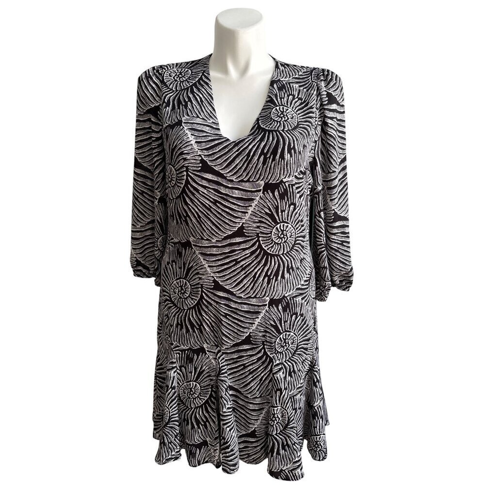 White House Black Market Fossil Pattern Godet Dress Black/White Women's Size 14